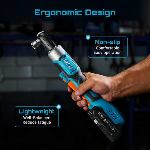 Cordless Ratchet Wrench Set With 60 Ft-Lbs Torque, Beast Power 21V Max, shown in hand, ergonomic design, non-slip grip.