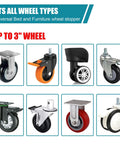Different types of furniture wheels suitable for Heavy Duty Black Furniture Stopper 4 Pack Non Slip Rubber Wheel Cups.