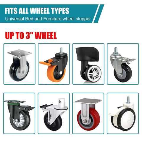 Assorted caster wheels up to 3 inches for Premium Silicone Wheel Stoppers For Furniture, 4 Pack Caster Cups That Prevent Scratches