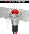 IP67 waterproof 8mm mini indicator light, domed stainless steel 304 LED lamp, red, in use with water exposure