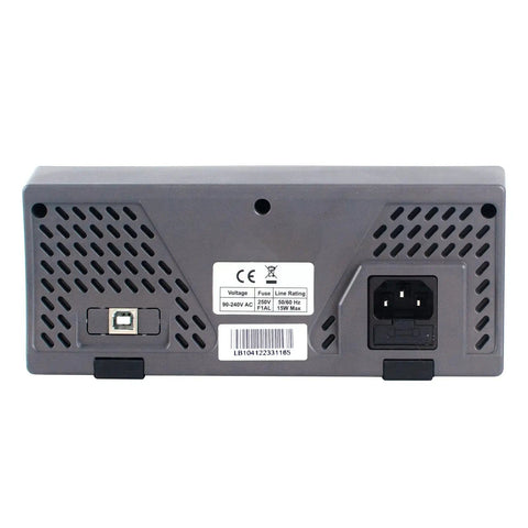 Back panel of Workhorse Bench Digital Multimeter with power socket and ventilation slots, Desktop DMM