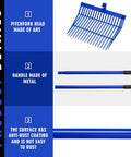 Three Piece Set Heavy Duty Manure Fork With Long Metal Handles Muck Rake For Stall Cleanup And Garden Work Built Tough For Horse Stalls Hay Bales Blue product details with ABS head and metal handle