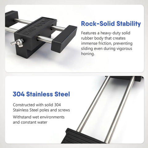 Sink Bridge Whetstone Holder Heavy Duty Stainless Steel Sharpening Stone Base with rubber grip for stable honing.