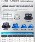 HSK63 Bearing Fixture Tightening Kit for HSK63A to HSK63F, showing needle roller tightening fixtures in various sizes.