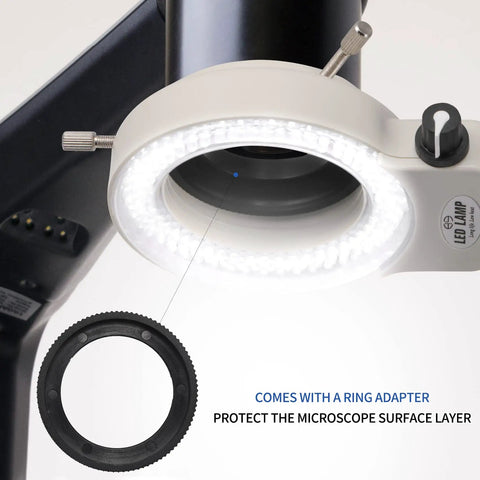 144 LED Non Flashing Microscope Ring Light With Adjustable Illuminator And Protective Cover For Microscopes Cameras And Mini Lathes White Shadow Free Illumination Stepless Dimmer For Pro Grade Brightness with ring adapter