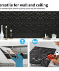 Black Diamond 3D Wall Panels Pack Of 12 Tiles 32 Sq Ft Dope Matte Black PVC Decor For versatile wall and ceiling use