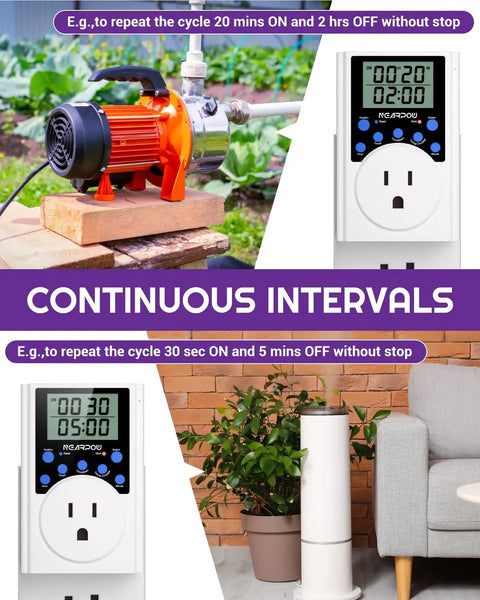 Hassle Free Programmable Digital Timer Outlet With Infinite Cycle Schedule Control 15 Amp Wall Plug managing a water pump and plant humidifier.