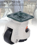 Rugged Retractable Leveling Casters With Ratchet Arm Design, Height Adjustable Plates Crushing Up To 2200 Lbs, Smooth Operator 40Mm Workshop Furniture And Garage Equipment Wheels mounted on a green plate, showing height adjustability and smooth rolling.