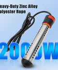 Portable 2000W Immersion Water Heater With Automatic Safety Shutoff for small pool and camping, showing stainless steel design and power cable.
