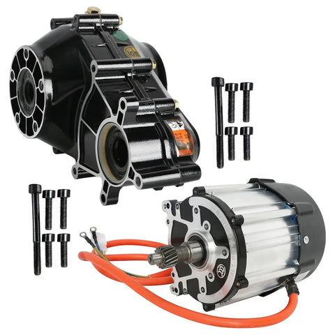 Beefed Up 72V 1500W Brushless Direct Current Motor paired with Heavy Duty Differential Gearbox and bolts for electric vehicles.
