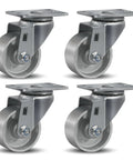 Set of four 3-inch industrial cast iron casters with semi-steel yokes in galvanized finish for heavy-duty use