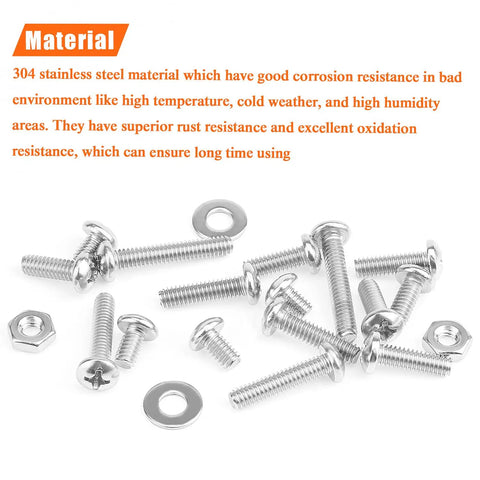Pro Grade Heavy Duty Pack Of 102 Number 12-24 Phillips Pan Head Machine Screws Paired With Hex Nuts And Flat Washers on a white background.