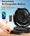 3 In 1 Camping Fan With 36000mAh Battery, Detachable Power Bank, LED Light And Hook showing battery removal
