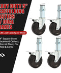 Heavy Duty 5 Inch Scaffold Rollaway Casters 4 Pack With Dual Brakes, reinforced steel, 440 lb capacity, for carts and scaffolds.