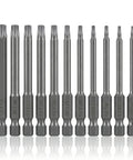 Magnetic Torx Security Bit Set, 11 Piece S2 Steel Drivers T6 To T40, 3 Inch Long Sandblasted finish set of magnetic drivers.