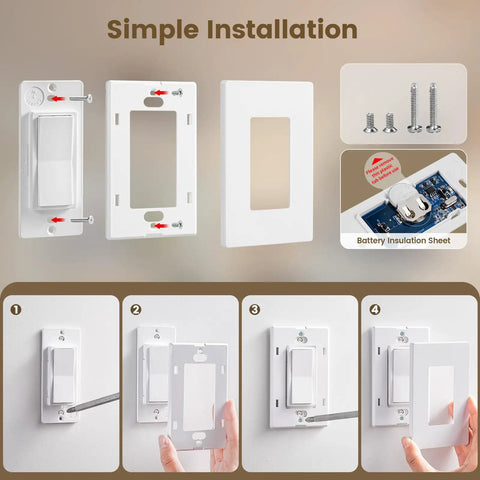 Installation of Wireless Light Switch With Remote Outlet Control For Plug In Lamps And Decor No Wiring No WiFi 15 Amp 100 Ft RF Range Decorator Rocker Wall Switch For Christmas Lights And Holiday Displays
