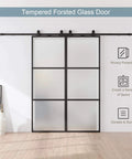 Sturdy Metal And Glass Sliding Double Barn Door With Hardware Kit 48 By 84 Inches Soft Close Included