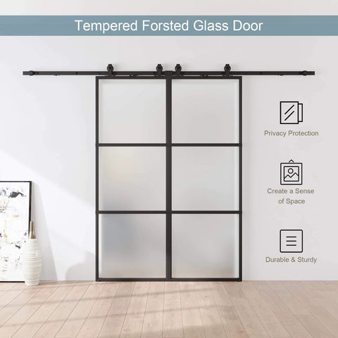Sturdy Metal And Glass Sliding Double Barn Door With Hardware Kit 48 By 84 Inches Soft Close Included