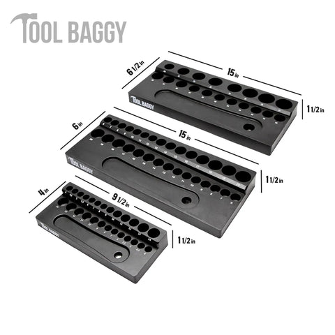Magnetic Socket Toolbox Organizer With Ratchet Holder And Three Trays For Half Inch, Three Eighths Inch, One Quarter Inch Drives.