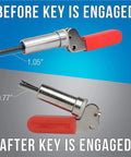 Dope Spring Plunger Tool For 0.158 In Steel Drum Fasteners shown with engaged and disengaged key measurements.