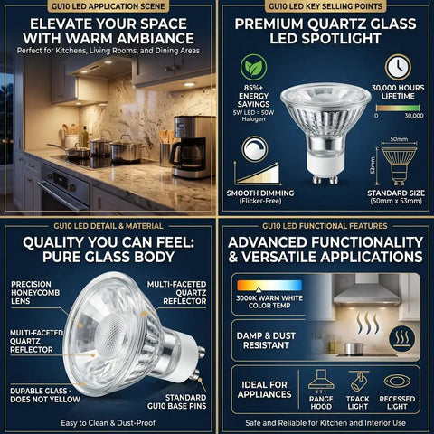 Waterproof GU10 LED Range Hood Bulbs 5W Dimmable Warm White 3000K Featuring Badass Quartz Glass And Polished Chrome Reflector For Kitchens And Appliances Two Pack Built Incredibly Tough