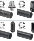 Eight Piece Wheel Lock Removal Kit with various spline lug nuts and socket keys shown in detail.