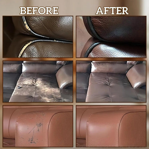 Before and after results using Leather Repair Kit For Vinyl And Leather Quick Drying Filler With Easy Color Matching Fix Scratches Tears
