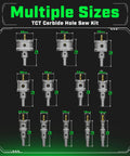 Tungsten carbide hole saw kit, 22 pcs with assorted diameters 9/16 to 2-1/8 inches for metal and wood