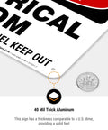 Hella Tough Aluminum Electrical Room Sign For Indoor And Outdoor Areas Killer Rust Proof Coating Zero Fuss Wall Mount Built Heavy For Commercial And Industrial Office Spaces, showing 40 mil thick aluminum and pre-drilled holes.