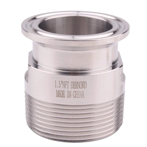 DERNORD 1.5in tri-clamp to 1.5in NPT ferrule adapter, stainless steel, front view