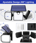 Ultra Bright Solar Motion Lights Outdoor 230 LED 2200LM Three Head Flood Light With Motion Sensor IP65 Waterproof