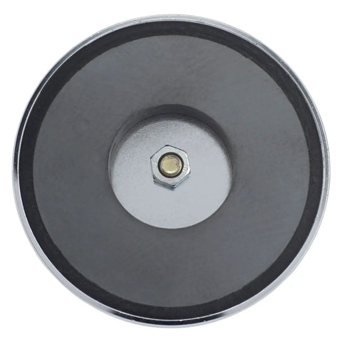 Bottom view of Heavy Duty Ceramic Round Base Magnets With Knobs 95 Lb Pull Each Nickel Plated 3.2 Inch Diameter for home and office