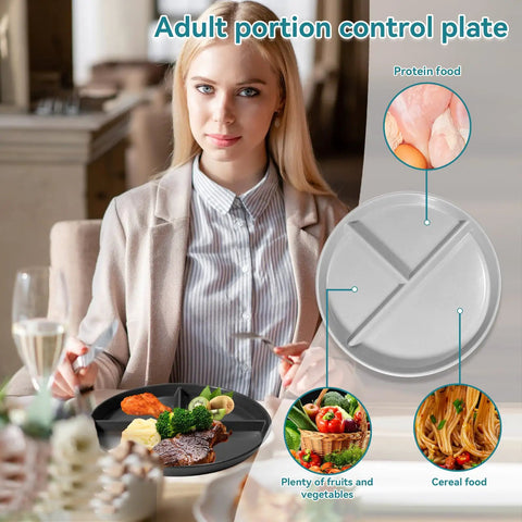 9 Inch Portion Control Plate Set For Weight Loss With 5 Plastic Divided Plates For Adults And Kids In 3 Compartments