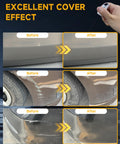 Before and after using Exact Color Match Touch Up Paint Pen For Cars Chip And Scratch Repair Quick Silver Tesla PN00 Easy Blend