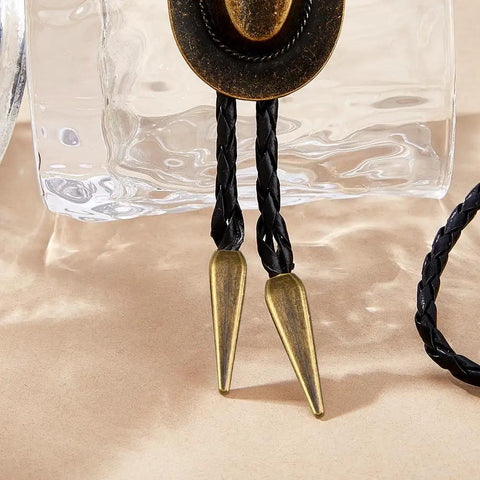 12 Piece Alloy Bolo Tie Cord End Caps Set in Three Colors, Vintage Cowboy Style Tips, 3 cm Long With 4 mm Inner Diameter for DIY Jewelry Making, Necklaces, Neckties, and Craft End Caps, gold bolo tie tips on braided black cord