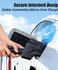 Close-up of Heavy Duty 2 In 1 NACS To CCS1 And J1772 Charging Adapter Plug N Play For Non Tesla EVs connecting to vehicle.