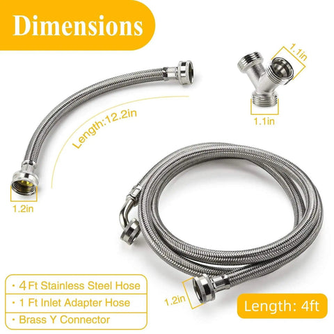 4 Ft Steam Dryer Hose Installation Kit with 90 Degree Space Saver Elbow, 1 Ft Inlet Adapter and Brass Y Connector dimensions