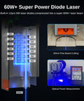 60W Diode Laser Cutter Module For Laser Engravers With Air Assist, close-up of built-in diodes and performance measurement