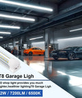 10 Pack LED Shop Light 8 Foot T8 72W 7200 Lumens Daylight White 6500K V Shape high output clear cover in garage setting