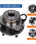 Front Wheel Hub Bearing Assembly 4WD With ABS 5 Lug Replacement For Chevy Blazer S10 GMC Jimmy Sonoma Isuzu Hombre And Oldsmobile Bravada Heavy Duty Front Hub Kit For Reliable ABS And Smooth Rides On GM SUVs shown in all round display; top, front, and bottom views visible.