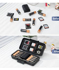 Before and after organizing camera gear with All In One Camera Battery And Memory Card Storage Case For Pro Gear.