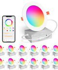 Smart RGBCW Recessed Lighting Kit 4 Inch 12W LED Downlights With Junction Box, 1080 Lumen Color Changing Ceiling Light, Alexa Compatible, Bluetooth Dimmable, Easy Setup 12 Pack