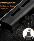 Close-up of sturdy sling swivels on Shotgun Sling With 15 Shell Holder For 12 Gauge Beefy Durable Rifle Sling With Swivels Built For Hunting And Range Use Adjustable Nylon Strap Quick Access Shell Pouch Rugged Outdoor Gear