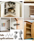 8 Pack Corner Cabinet Hinges With 135 Degree And 165 Degree Soft Close used in kitchen cabinets and tight corners.