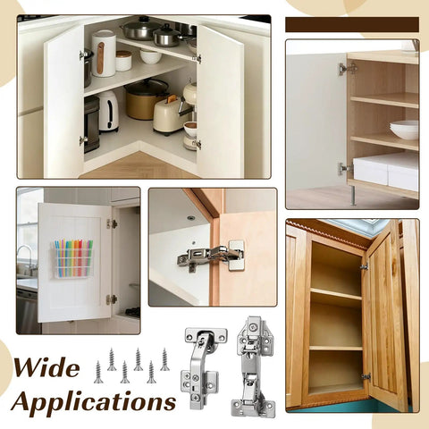 8 Pack Corner Cabinet Hinges With 135 Degree And 165 Degree Soft Close used in kitchen cabinets and tight corners.