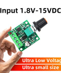 Low Voltage PWM Motor Speed Controller for DC Motors with 1.8V, 3V, 5V, 6V, or 12V input and 2A drive, output up to 30W