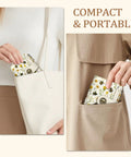 Floral Bee Small Wallet For Women With RFID Blocking Bifold Card Holder Zipper Coin Pocket PU Leather, fitting in purse pocket.