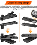 Hidden door hinge kit in black alloy-steel with bearing and pivot for 360° rotation (exploded view).