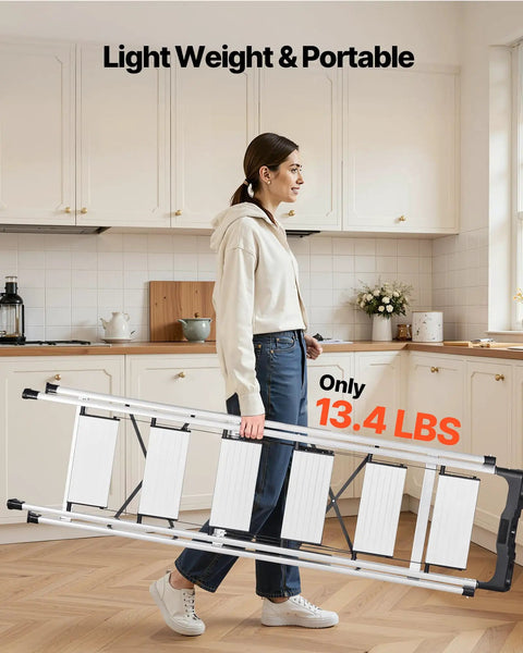 Six Step Folding Ladder With Wide Anti Slip Pedals And Comfort Handgrip Aluminum Portable Stepladder 330 Lbs Capacity Go To Everyday Workhorse For Kitchen Garage Office And Warehouse Lightweight Silver folded, 13.4 lbs