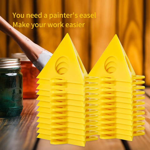 Premium Solid Gold 36 Piece Painters Pyramid Stands For Cabinet Doors And Furniture Risers stacked yellow triangle paint dryers